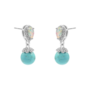4.5 grammes en forme de poire opale éthiopienne et pierre précieuse turquoise ronde déclaration en argent sterling 925 boucles d'oreilles pendantes bijoux fins - Product Image 5
