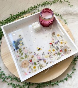 Ensemble de plateaux gigognes tendance en bois blanc avec imprimé feuille de palmier tropical émaillé, plateau de service rectangulaire décoratif avec poignées, ustensiles de cuisine - Product Image 5