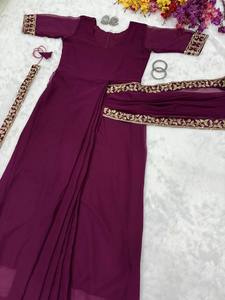 El último vestido de fiesta nupcial indio con Dupatta Readymade Set Gorgette Tela de seda Ropa étnica exclusiva Trabajo de lujo - Product Image 2