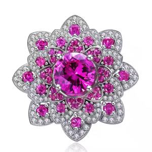Phụ nữ sang trọng lớn đá quý cổ điển phóng đại Hoa Đỏ Corundum <span class=keywords><strong>Ruby</strong></span> S925 Nhẫn bạc - Product Image 6