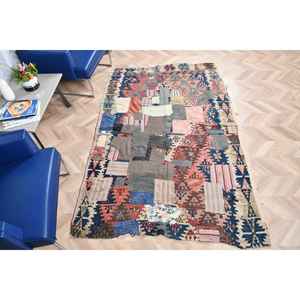 Alfombra Turca Vintage, Alfombra de 4.5x7.3 pies, Alfombra Azul con Estampado Animal - Product Image 5