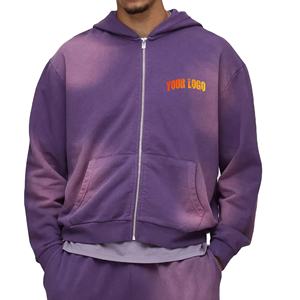 Nouveauté 2025 – Sweat à capuche décontracté pour homme, entièrement zippé, couleur unie, logo imprimé numérique personnalisé, 100 % coton, écologique - Product Image 1