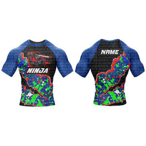 Combinaisons de lutte pour joueurs d'équipe, rashguard pour adultes, vente en gros d'usine, tissu extensible personnalisé, respirant, séchage rapide, devant - Product Image 4