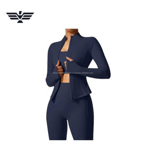 Conjunto Deportivo para Mujer, sin Costuras, con Cierre, Logotipo Frontal, Transpirable, Elástico, Chaqueta Deportiva y Leggings de Cintura Alta - Product Image 3
