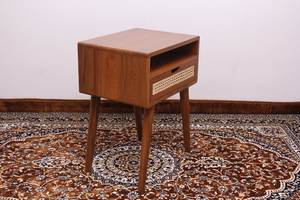 Mesita de noche de teca maciza con cajón frontal de caña hecho a mano en la India muebles de dormitorio muebles para el hogar - Product Image 4