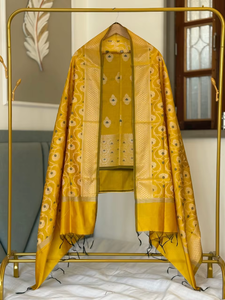 Jupe traditionnelle indienne en soie semi-dupion Banarasi, tissage jacquard Booti, ensemble 3 pièces non cousu, tenue ethnique pour fêtes, livraison rapide - Product Image 5