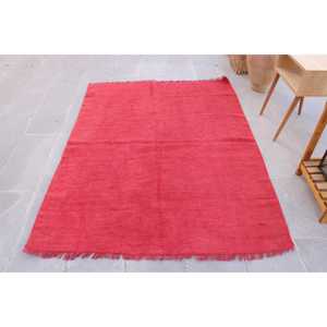 Alfombra Turca Vintage, Alfombra de 4.6x6.1 pies, Alfombra de Camuflaje Roja y Blanca - Product Image 1