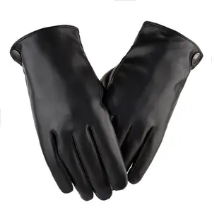 Men Pu Leather Fleece Lined Gloves Waterproof Warm Winter Driving Motorcycle Touch Screen Leather Gloves