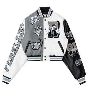 Veste universitaire d'hiver de haute qualité, vente en gros de vestes universitaires en laine à manches en cuir pour femmes - Product Image 4