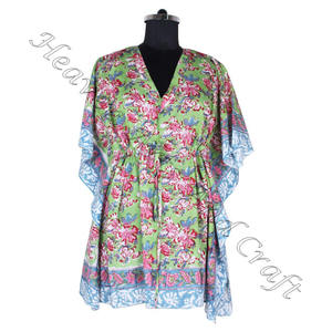 100% Cotton Women Sleepwear Hand Block Printed <b>Kaftan</b> <b>Dress</b> KFCS180 Light Weight Women Casual Occasion Wear Short Caftan <b>Dresses</b> - Product Image 6