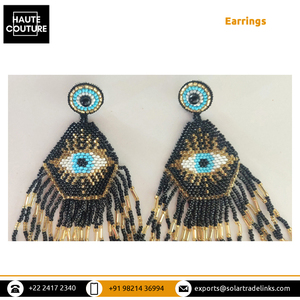 Venta caliente exclusiva en ropa de fiesta de noche 11 cm de largo hecho a mano con cuentas ojo flecos borlas pendientes de proveedor superior - Product Image 5