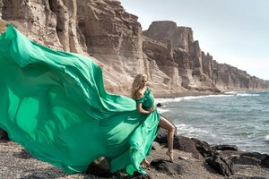 Robe volante de fiançailles faite à la main femmes longue robe fluide taille haute impression décoration Fitness Type soie tissu XS sans manches - Product Image 4