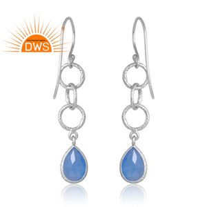 Conception chaude en argent Sterling plaqué palladium naturel bleu calcédoine pierres précieuses boucle d'oreille bijoux personnalisés pour les femmes cadeau pour elle - Product Image 2