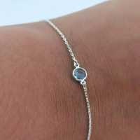 Bracelet ajustable en argent sterling 925 avec topaze bleue délicate, fait main, serti clos, pierre précieuse naturelle, pierre de naissance unique