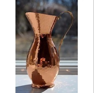 Antique Copper Metal Pitcher <b>with</b> Double Wall Disposable Home and Restaurant Accessory Featuring Lid and <b>Straw</b> - Product Image 1