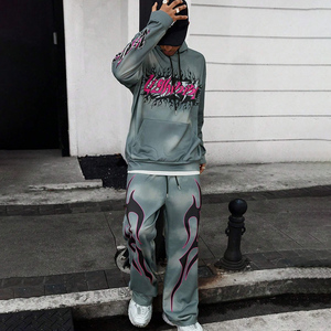 Survêtement polaire sérigraphié personnalisé Streetwear pour hommes ensemble pantalons de survêtement et sweat à capuche surdimensionnés survêtements délavés à l'acide vintage - Product Image 3