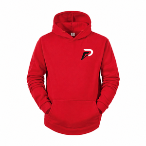 Sweat à capuche unisexe d'hiver en polaire rouge respirant, style urbain basique, avec imprimé dessin animé et poche, couleur audacieuse, coupe intemporelle, idéal à associer avec des jeans et des joggers - Product Image 1