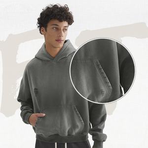 เสื้อมีฮู้ดลายล้างวินเทจผ้าคอตตอนโอเวอร์ไซส์เปิดไหล่ชายเสื้อแนวสตรีทผ้าซีดจางมีฮู้ดสำหรับผู้ชาย DP จัดส่ง - Product Image 3