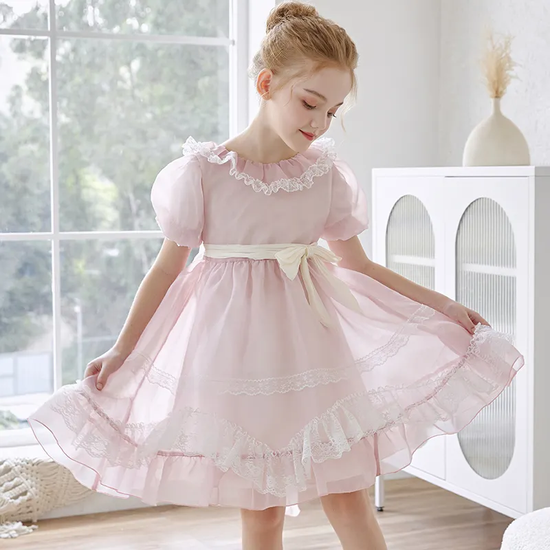 Tülle Puffärmel moq 50 Stück Mädchen Party-Kleid kundenspezifisches Label Kinderkleidung Kleinkind Mädchen Kinderkleider für 2-12 Jahre
