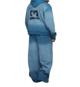 Ensemble de survêtement unisexe élégant à double couche, personnalisé, de haute qualité, 100% coton, léger, imprimé, 2 pièces, sweats à capuche unis, coupe oversize - Product Image 2