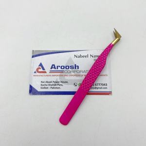 Pinzas de extensión de pestañas de diamante de acero inoxidable transparente Rosa tipo L de Punta dorada profesional logotipo personalizado al por mayor alto - Product Image 6