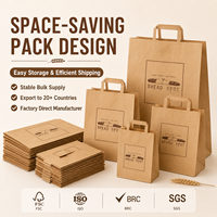 Bolsa de Papel con Fondo Cuadrado y Asa Plana, Bolsa de Transporte de Papel Kraft Autoportante, Impresión Personalizada para Panadería, Embalaje Minorista, Suministro al por Mayor