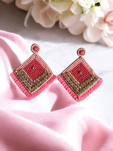 Pendientes bordados con cuentas de semillas de joyería de moda de la India pendientes bordados multicolores hechos a mano para mujeres y niñas - Product Image 2