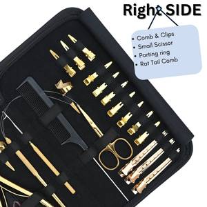 Kit d'outils de sectionnement et de pose de perles pour extensions capillaires avec pince à sertir à pointe plate, peigne à micro-perles et pinces bec de canard - Product Image 3