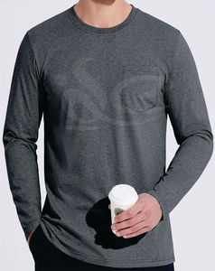 เสื้อยืดแขนยาวสำหรับผู้ชายเครื่องแต่งกายแนวสตรีทป้องกันการยับเสื้อคอกลมระบายอากาศได้ดีผ้าฝ้ายเฮฟวี่เวทเปล่ากำหนดโลโก้ได้ตามต้องการผ้าฝ้าย100% - Product Image 4