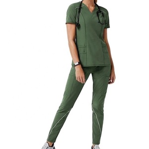 Uniforme d'hôpital en spandex extensible 4 directions, vente en gros, logo personnalisé, tenue de soins infirmiers, haut à col en V, ensemble de blouses médicales pour femmes, 2026 - Product Image 1