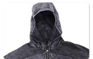 Sweat-shirt en jean à capuche oversize pour homme, couleur unie, décontracté, en coton délavé avec poches, style automne, coupe classique - Product Image 3