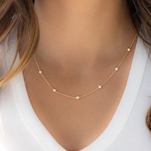 Collar con cuentas de circón pavé, Plata de Ley 925, collar delicado chapado en oro de 14K, regalo para su joyería de dama de honor - Product Image 2