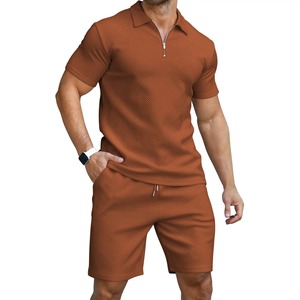 2025 gros été nouveaux hommes décontracté Shorts ensembles à manches courtes t-shirt Shorts solide survêtement ensemble vêtements pour hommes 2 pièces ensemble - Product Image 6