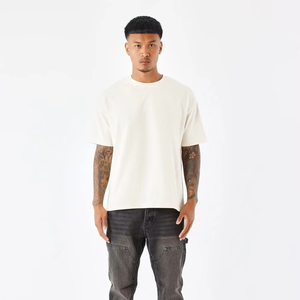 OEM/ODM stock de alta calidad personalizado 100% algodón ajustado en blanco camiseta de moda de gran tamaño hombros caídos hombres camiseta pesada para hombres - Product Image 6