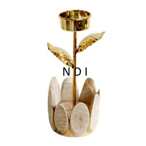 Portavelas de Metal ecológico, acabado chapado en oro brillante, soporte de Metal con cuentas de cristal para boda, Hotel, restaurante, uso - Product Image 4