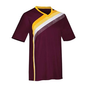 Men's Yellow V-Neck Soccer Jersey Short Sleeve Moisture Wicking Striped Design Polyester Sport Apparel - Product Image 5