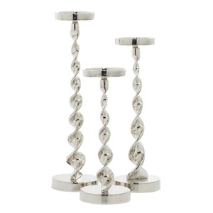 DecMode Silver Aluminum <b>Candle</b> <b>Holder</b> Silver Twisted Metal <b>Candle</b> Stands Modern <b>Taper</b> <b>Candle</b> <b>Holders</b> for Living Room - Product Image 3