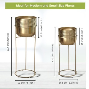 Jardinière simple en métal doré pour la décoration intérieure, idéale pour les coins du salon, l'affichage moderne des plantes et les espaces restreints - Product Image 2