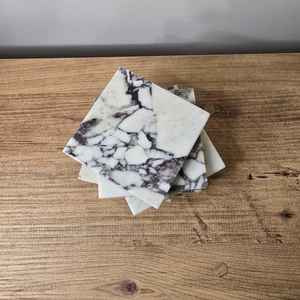 Sous-verres carrés en marbre Calacatta Viola avec dos en liège, décoration intérieure, cuisine, salon - Product Image 6