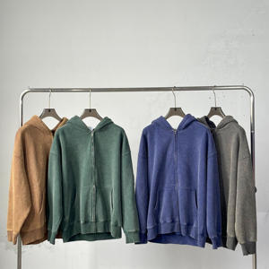 Conjunto Deportivo Extra Grande con Sudadera con Capucha Lisa con Cierre y Pantalones Deportivos Anchos de Pierna Ancha con Lavado Ácido - Product Image 1