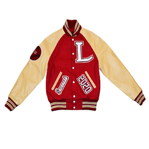 Chaqueta Letterman para hombre con logotipo bordado del equipo universitario Chaqueta Varsity para hombre con diseño de color de contraste de dos tonos - Product Image 1