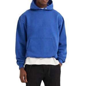 Sweat à capuche en molleton français uni pour homme, sweat à capuche en coton lourd, logo personnalisé, coupe ample, sweat à capuche à boutons pression - Product Image 6