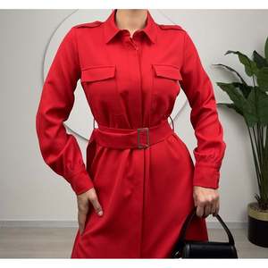 Vestido Midi Rojo missJANELL con Bolsillos y Cintura Ajustable, Elegante Tela Doble Atlas, 97% Poliéster 3% Elastano para Mujer - Product Image 4