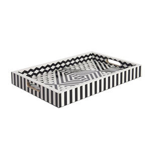 Plateau décoratif en os avec poignées, plateau de service polyvalent rectangulaire pour table basse, idéal pour servir, afficher, organiser - Product Image 1
