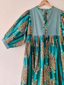 Robe midi d'été décontractée à imprimé bloc, col profond, plus proche des cordes, silhouette ample, mini robe à rayures de tigre naturel - Product Image 4