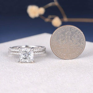 Princesse coupe 1.50 ct Moissanite diamant bague de mariée ensemble pour les femmes en or blanc bague de fiançailles ensemble bijoux éthiques - Product Image 5