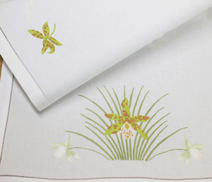 Camino de Mesa de Algodón Blanco Personalizado al por Mayor, Bordado de Alta Calidad con Flores de Orquídea para el Hogar y Hoteles en Días Festivos - Product Image 2