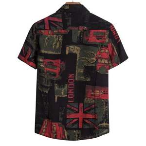 Verano moda Casual hombres Baggy playa estampado manga corta botón Retro camisas Tops hombres algodón Lino camisa - Product Image 5