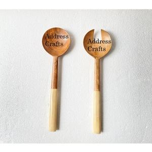 Natural Polished Acacia Wood Salad Server With Resin Handle Wooden Salad Spoon Set Serving Tools Kitchen Tools Tableware Cutlery - Product Image 1