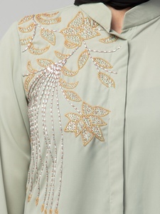 Élégant luxe modeste islamique femmes robe main embelli paillettes et perles manches longues étage longueur brodé techniques - Product Image 3